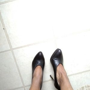 Black leather heels